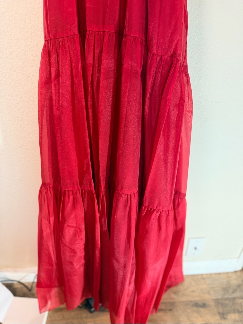 NWT Mac Duggal 49528 Wine Organza Ruffle Plunge Tie Back Maxi Gown Sz 2 - Picture 6 of 15